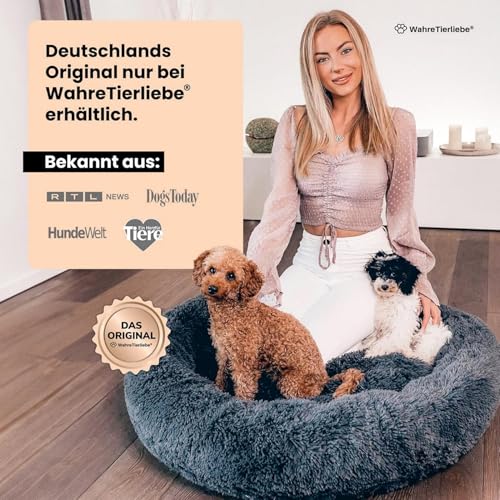 Wahre Tierliebe Hundebett Donut - Das Original - waschbar [M, 80cm, dunkelgrau] Hundekissen, Hundekorb, Flauschiges Hundebett für große, mittelgroße & kleine Hunde