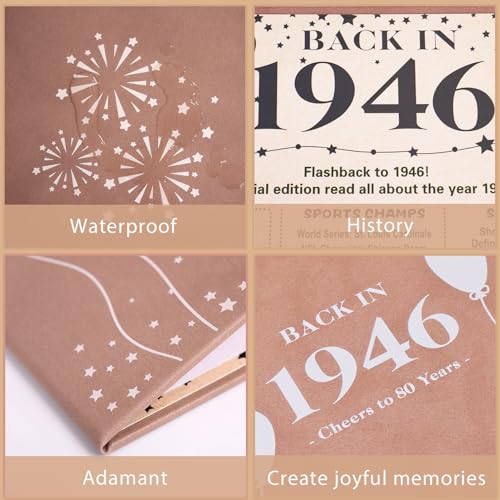 Image of Crenics 80th Birthday Decorations for Women or Men, Vintage Back in 1946 Poster, 80th Birthday Guest Signature Book, Awesome 80 Birthday Gifts