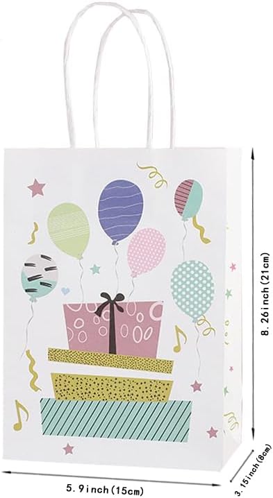 Miniatura 2 de Bolsa de regalo para fiesta de cumpleaños, 24 bolsas de papel con asas a granel de 8.26 x 5.9 x 3.15 pulgadas, bolsas de regalo pequeñas, bolsa de