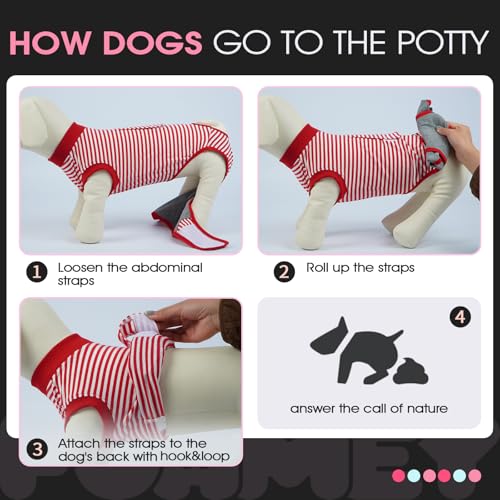 Image of FUAMEY Dog Recovery Suit Male,Dogs Surgery Neuter Suits Puppy Spay Shirts for Female Protect Dog's Skin Anti Licking Abdominal Wounds Doggie Onesie Pet Bodysuit Alternative to Cone Red Stripes S