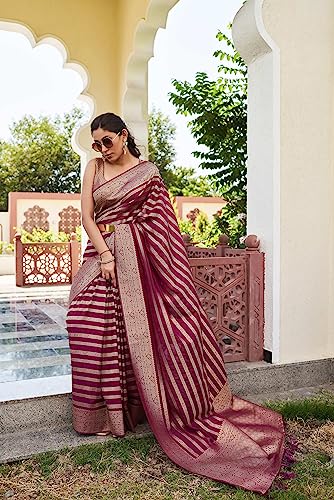Image of Vardha Women's Banarasi Georgette Saree with Unstitched Blouse Piece - Gold Zari Woven Work Sarees for Wedding (Vritika)