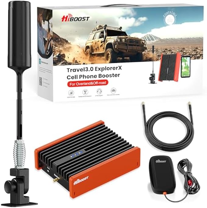 Cell Phone Signal Booster for Overland and Off-road Vehicle | Boosts 5G & 4G LTE for All Carriers - Verizon, AT&T, T-Mobile & More | Folding Antenna Mount | Ultra-stable Booster | FCC Approved