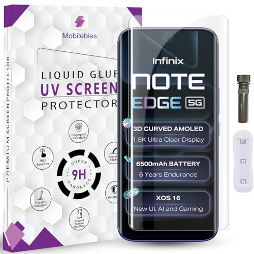 Image of Advanced HD+ UV Tempered Glass Screen Protector For Infinix Note Edge 5G (6.78 Inch, Pack of 1) Full Adhesive UV Curved Screen Guard, Case Friendly with installation kit & Guide