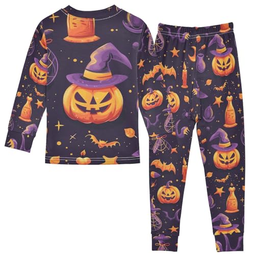 Fustylead Halloween Mystic Witch Pumpkin Potion Bat Moon Candle Cotton Pajama Sets 2 Piece PJ Top and Bottom Nightwear Set2