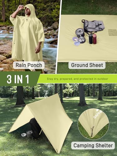Image of SaphiRose Extra Thick Hooded Rain Poncho Double Layer Waterproof Raincoat Jacket for Men Women Adults