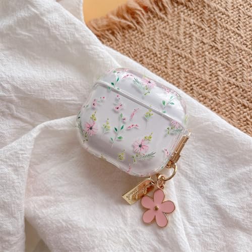 Image of MINSCOSE Compatible with AirPods 4 Clear Case, Cute Cartoon Flower Pattern Design with Aesthetic Floral Keychain Soft TPU Protective Shockproof Cover for AirPods 4 for Women Girls-Pink