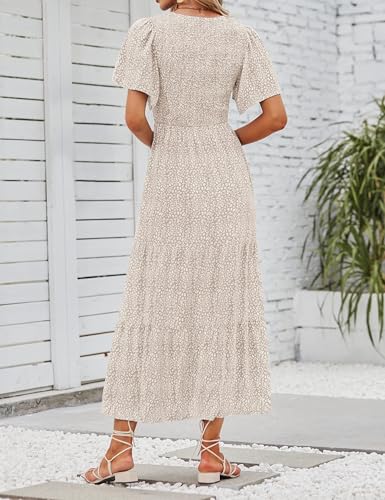 Image of ZESICA Women's 2026 Summer Boho Floral Maxi Dresses Casual Short Flutter Sleeve Smocked Tiered Flowy Dress