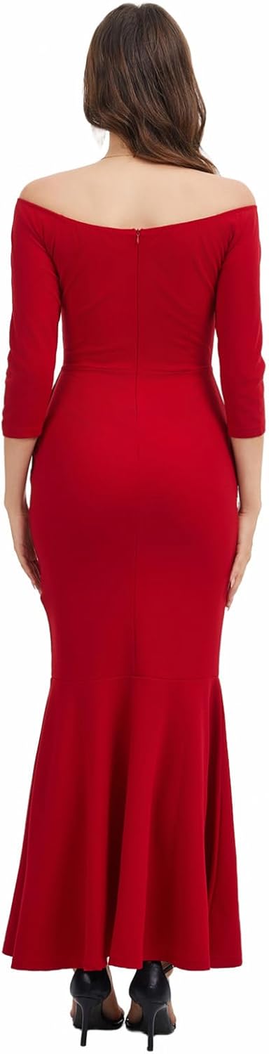 Evening Gowns for Women Formal Off Shoulder Wedding Guest Party Dress Elegant Short Sleeve Split Long Cocktail Dresses - Image 4