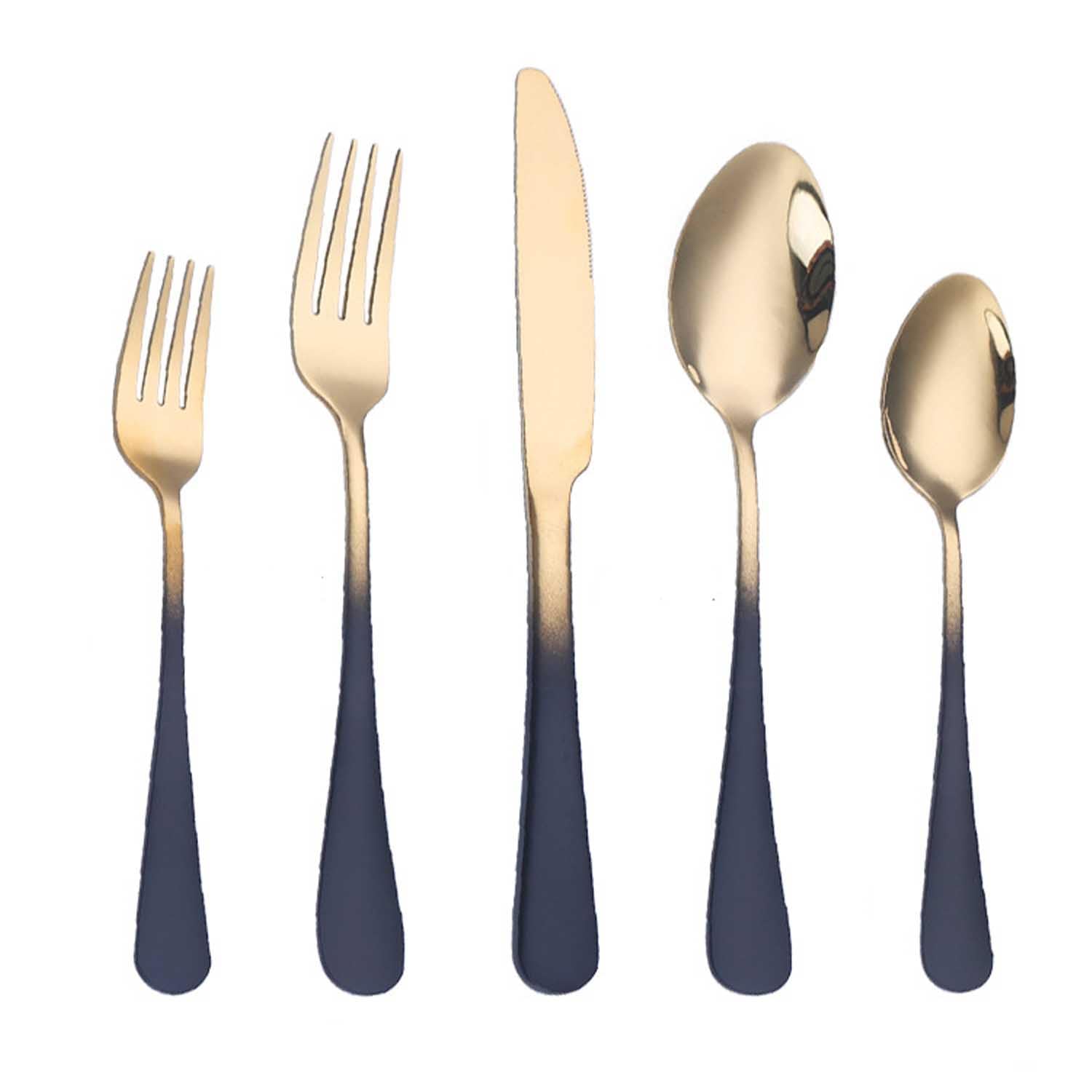 6 Personen Besteck Set 30-teilig, 304 Edelstahl, Matt-Schwarz Griff, Hochglanzpoliert golden