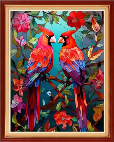 Image of Dimxvean Stamped Cross Stitch Kits,Cross Stitch Kits for Adults Beginners,Embroidery Kits Full Range of Cross Stitch Stamped Kits Needlepoint Kits Cross Stitch Patterns-Flower Parrot 16x20 inch