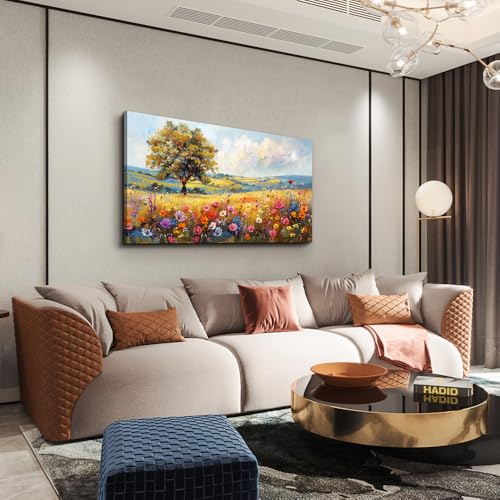 hyidecorart Canvas Wall Art For Living Room Wall Decor For Bedroom Office Decorations Field Wall Pictures Artwork Flower Scenery Watercolour Wall Paintings Aesthetic Room Home Decor Ready to Hang
