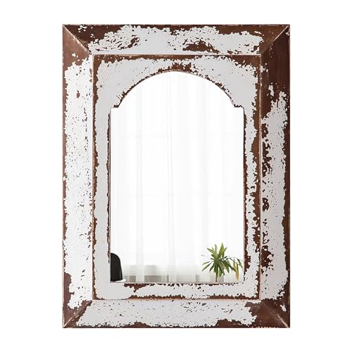 Sintosin Farmhouse Small Arched Mirrors for Wall Decor Living Room 16 X 12 Inch, Hanging Distressed Rectangular Carved Wood Frame Entryway Mirror, Handmade Antique Bathroom Mirrors for Over Sink