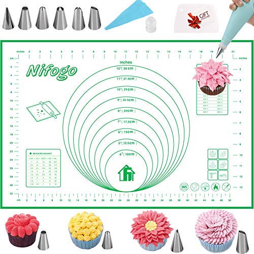 Silicone Baking Mat Non-Stick & Piping Nozzles Set,Reusable Flexible Easy Clean BPA Free