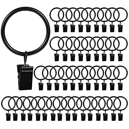 46 Pack Shower Curtain Hooks,Curtain Rings Metal Hooks with Clips,Curtain Rod Clips Photo Small Clips Shower Black Curtain Hangers for Indoor Outdoors