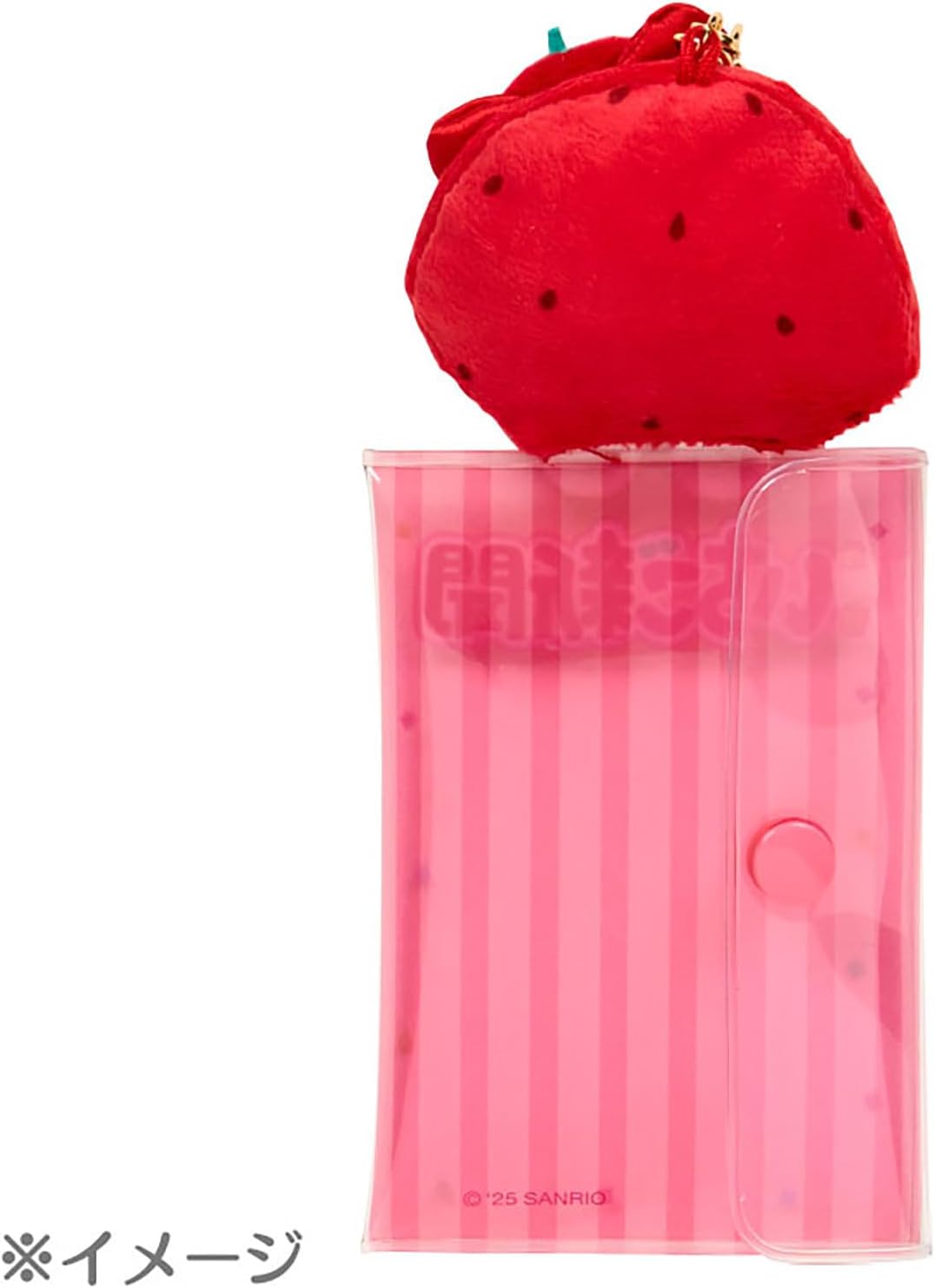 Sanrio 290475 Clear Case with Mascot (Strawberry Newspaper 50th Anniversary), Pompom Pudding, PVC, Polyester, Steel, Transparent Storage, Small Storage