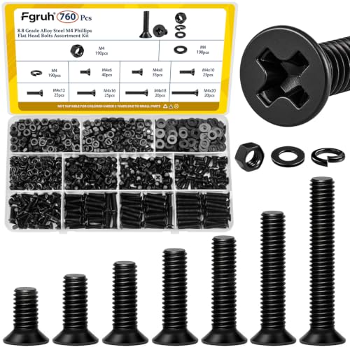Image of 760pcs M4 Flat Head Screws Assortment Kit, M4x6 /8 /10 /12 /16 /18 /20 mm