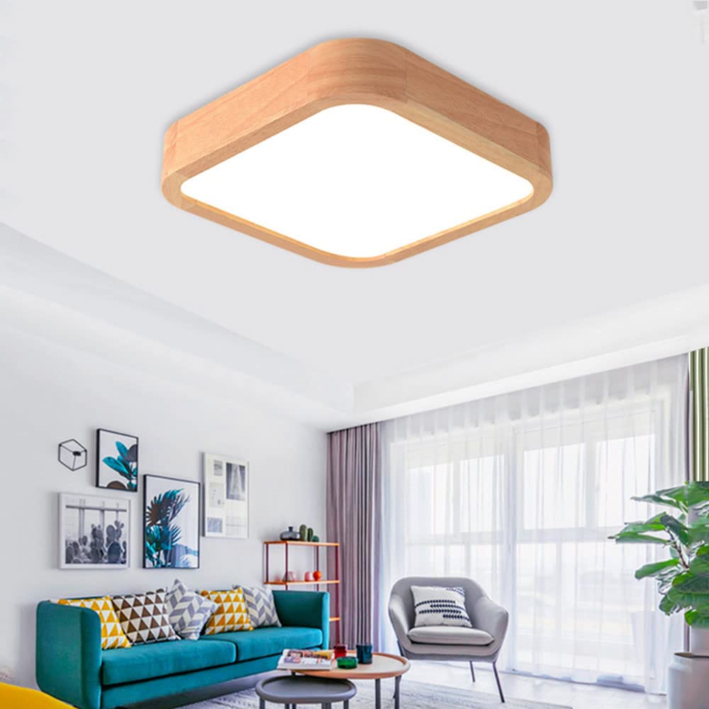 Nowoczesny kwadratowy drewniany żyrandol sufitowy Lampa LED do montażu podtynkowego do salonu Jadalnia Przedpokój Kuchnia i łazienka Modna i prosta oprawa