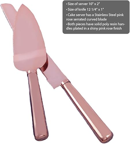 Miniatura 2 de Fashion Craft - Juego de cuchillos para tartas de acero inoxidable de oro rosa, servidor de pastel, boda nupcial o baby shower
