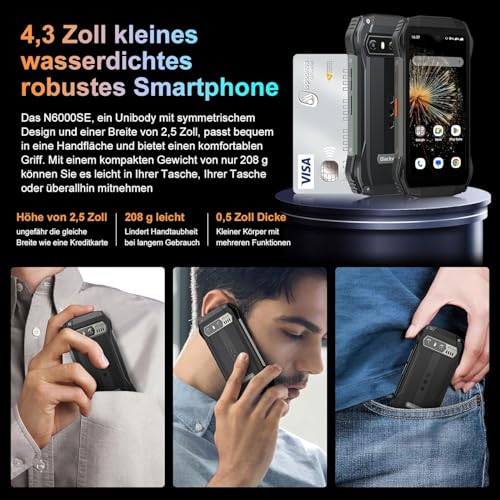 Blackview N6000SE Mini Outdoor Handy Ohne Vertrag, 12GB+128GB 4.3' QHD+ Baustellenhandy Android...