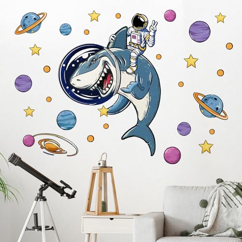 Vinilo decorativo infantil espacial tiburón miniatura 1