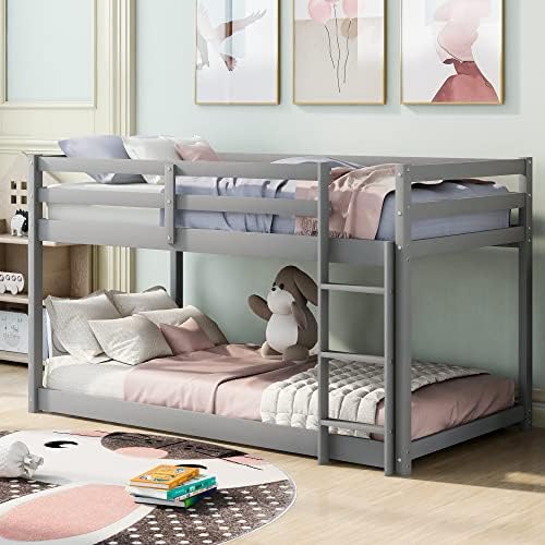 KOMFOTT Twin Over Twin Bunk Bed, Solid Wood Bunk Bed Frame