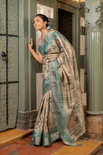 Image of MIRCHI FASHION Women Saree Floral Printed Silk Blend | Soft Traditional Drape for Wedding sari with Unstitched Blouse Piece
