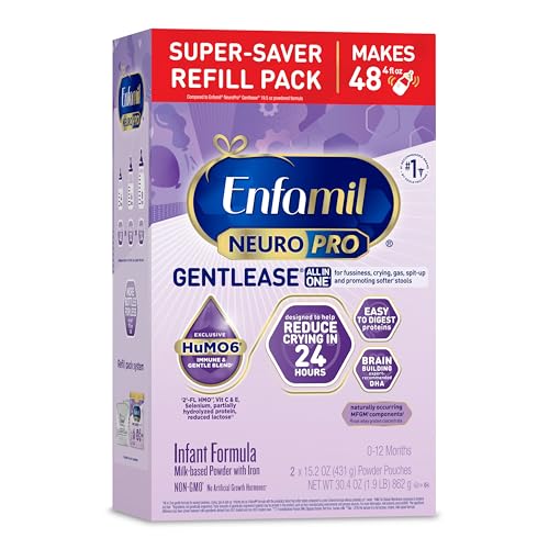 Image of Enfamil NeuroPro Gentlease for easing Fussiness, Crying, Gas, Spit-up in 24 Hrs, Smaller Proteins for Easy Digestion, Brain Supporting DHA, Prebiotic Blend, HuMO6*, Baby Formula, Powder Refill Box, 30.4 Oz