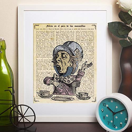 Nacnic Poster Mad Hatter. Sheets of Alice in Wonderland. Designs tales for children. A4 size, 29.7L x 21W cm