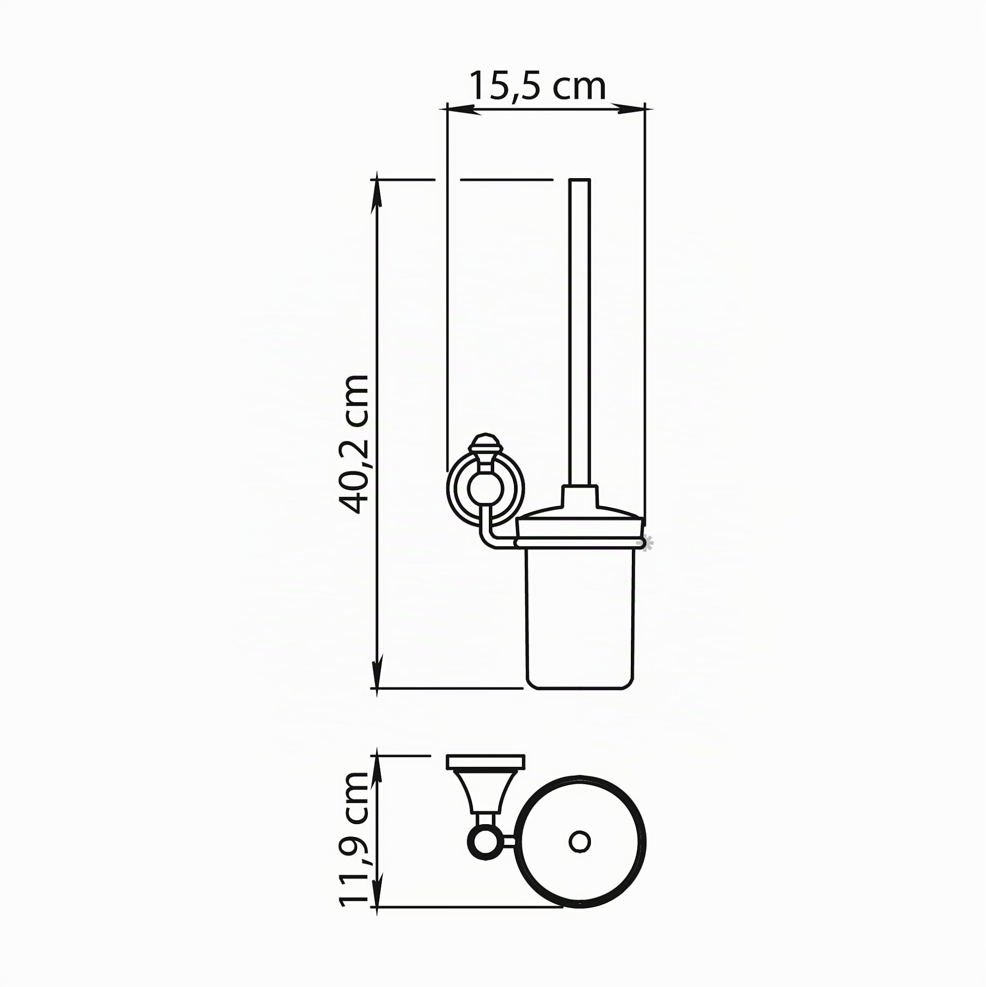 Gedy Nevis Escobillero Baño Pared 15,5x11,9x40,2cm Acero INOX Cromall Vaso Cerámica Blanca Cerdas Nylon Cromo Retro, Tornillos Incluidos