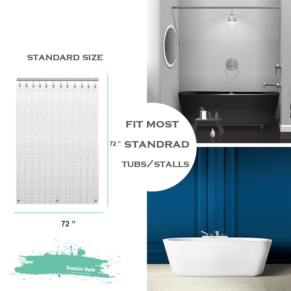 3D Crystal Clear Plastic Shower Curtain Liner, 72x72 Inch Thin Lightweight Ice Cube Plastic Bathroom Shower Showroom Inner Curtain with Rustproof Metal Grommet Holes and Weighted Magnets