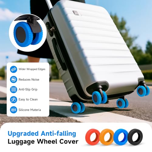 2025 Upgraded 8 Pcs Luggage Wheel Covers, Silicone Protective Covers for 2-2.4" Suitcases Spinner Wheel, Wear-Resistant, Anti-Noise, Thickened Protector, Travel Accessories (Blue)2
