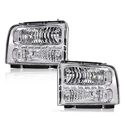Image of GRAND ORANGE LED DRL Headlights Assembly, Compatible with 2005 2006 2007 Ford F250 F350 F450 F550 Super Duty bumper Headlamp, Amber Corner Headlight(Clear lens Chrome Housing Clear Reflector)