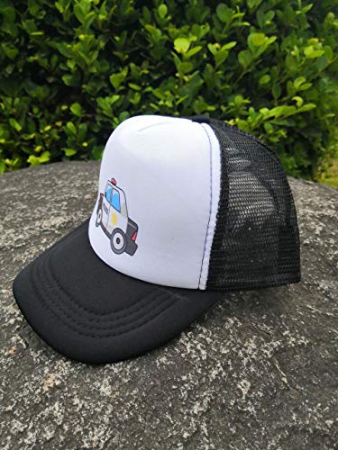 Yishow Cartoon Police Car Baseball Cap Adjustable Mesh Hats Funny Men/Women Trucker Hat Black #TOP4