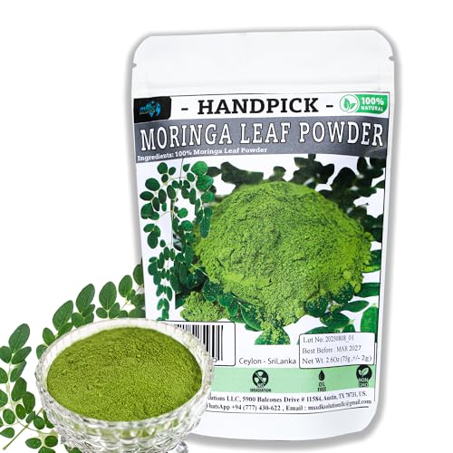 Dried Moringa Leaf Powder Fine Green Powder Caffeine-Free Herb Tea Smoothies, Tea, Drinks & Recipes 100% Pure & Natural (2.6 oz)