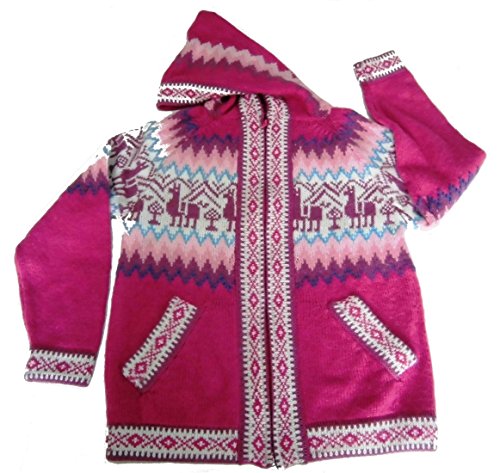 Unisex Kids Alpaca Wool Hooded Cardigan Sweater, Peru Designs