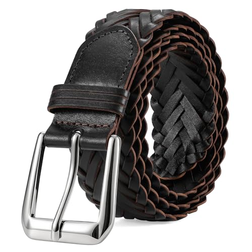 C O E CESCOSI Braided Leather Belt for Men Adjustable Woven Golf Belt for Causal Shorts Pants Jeans 1.4 Width