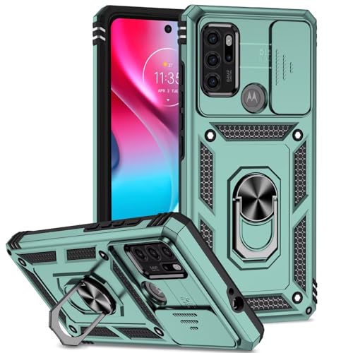 Funda para Motorola Moto G60S, 360 Grado Antigolpe Carcasa Capa Doble Case, con Cubierta Deslizante de la Cámara, Soporte Giratorio de 360 ° y Funda Protectora TPU de Silicona - Verde