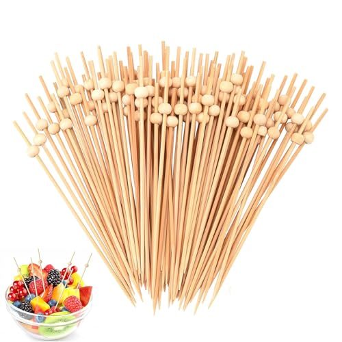 100 Stück Holzspieße Spieße Fingerfood Zubehör Fingerfood Spieße Spiesse für Snacks Fingerfood für Grillen Antipasti Obst Süßigkeiten für Party Geschenk Fasching (Holzperlen)