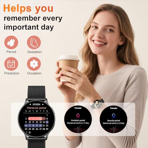 Image of Jugeman Smart Watch for Women, 1.32 inch AMOLED Screen Fitness Tracker with Bluetooth Calling (Answer /Make Calls), Step Heart Rate Sleep Monitor, IP68 Waterproof Watch for Android /iPhone (Black)