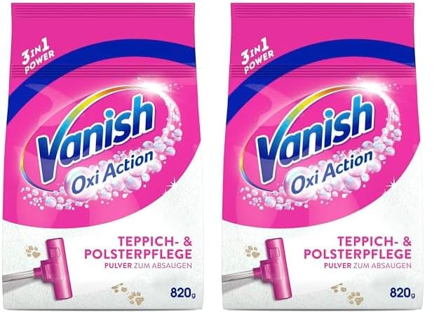 Vanish Oxi Action Polster- und Teppichreiniger Pulver – 1 x 820 g - Großflächen Reinigungsmittel für Teppiche und Polster gegen Schmutz, schlechten Geruch und Staub (Packung mit 2)