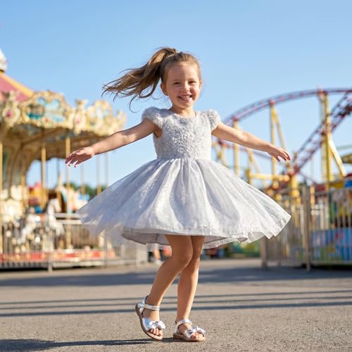 Image of THEE BRON Toddler Girls Sandals Wedding Flower Girl Dress Shoes Open Toe Flats