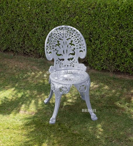 Image of BRISHI Cast Aluminium Garden Patio Seating Chair and Table Set for Balcony Outdoor Furniture with 1 Table and 4 Chair Set (Grey)