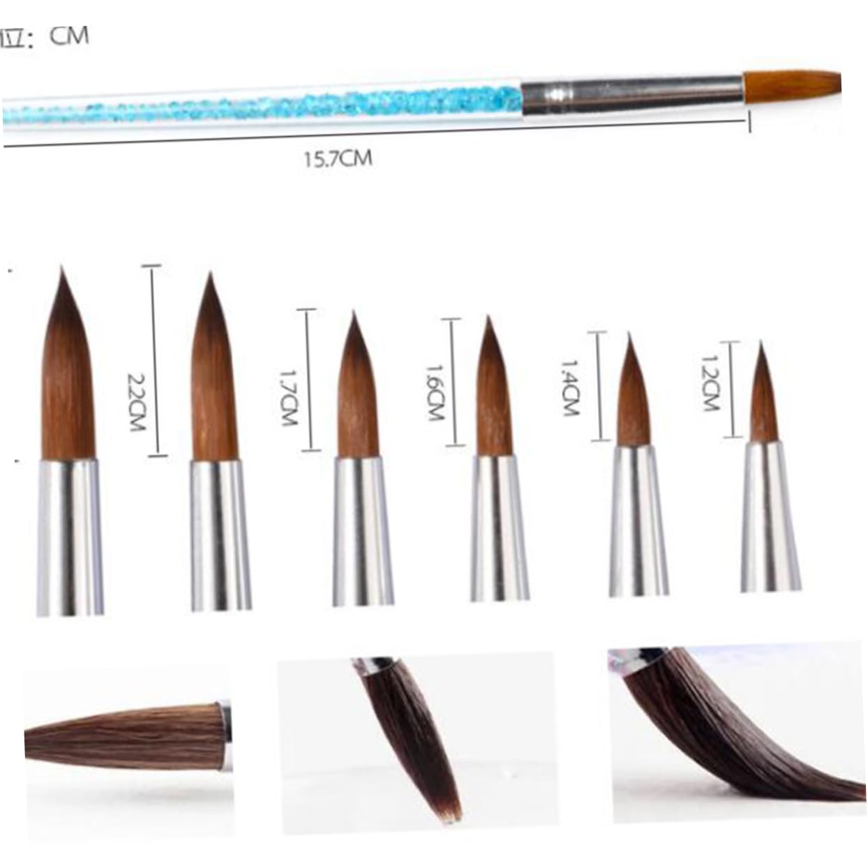 PartyKindom 6Pcs Nail Art Brush with Rhinestone Handles Professional Nail Painting Tools for Home and Salon Use Includes Various for DIY Manicure and Nail Art Creations