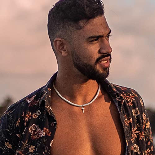 MPRAINBOW White Puka Shell Necklace - Summer Beach Surfer Jewelry Handmade Hawaiian Smooth Seashell Necklaces for Girls Boys, Beaded Choker Cross Necklace Pendant with Extension Chain for Women Men4