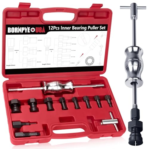 Bornpye 12pcs Blind Hole Collet Bearing Puller Set, Internal Bearing Extractor Puller Kit Slide...