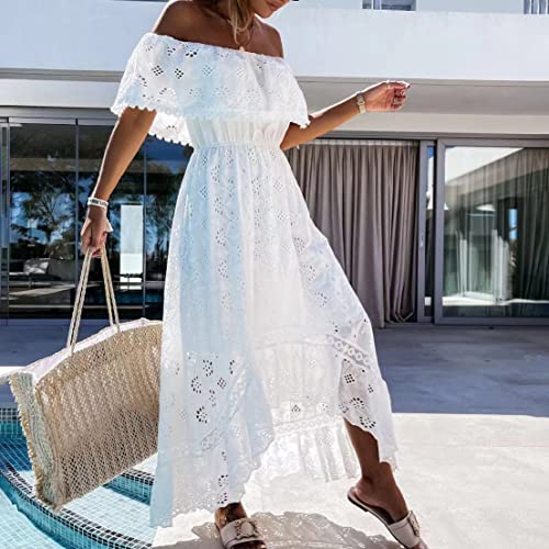 ABOCIW Women's Boho Maxi Dress Lace Up Tassel V-Neck Flare Ruffle Fringed Beach Summer Dresses2