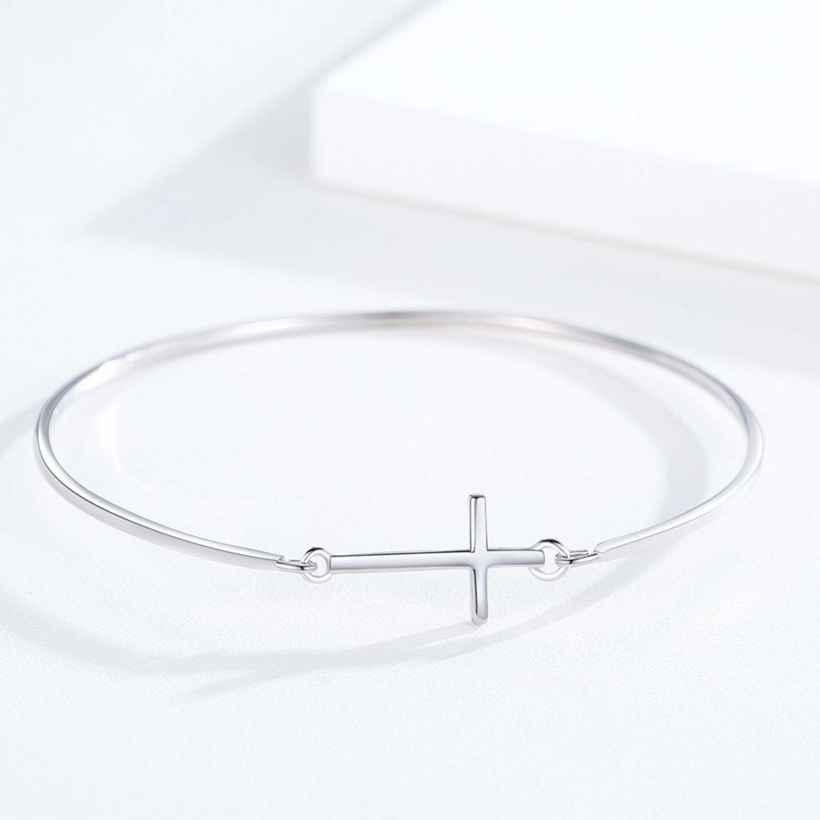 Bracciale da donna con croce in argento Sterling 925, con croce cristiana, ideale come regalo per fidanzate, donne, ragazze, mamma, 6.00 cm, Argento sterling