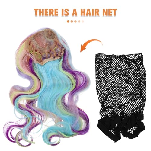 Peluca rizada de Halloween Zerodeko con malla de cabello largo ondulado 7