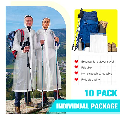 Vicenpal 10 Pcs Rain Ponchos for Adults Reusable Raincoat EVA Rain Coats for Women Men Waterproof Jacket with Drawstring Hood Sleeves4