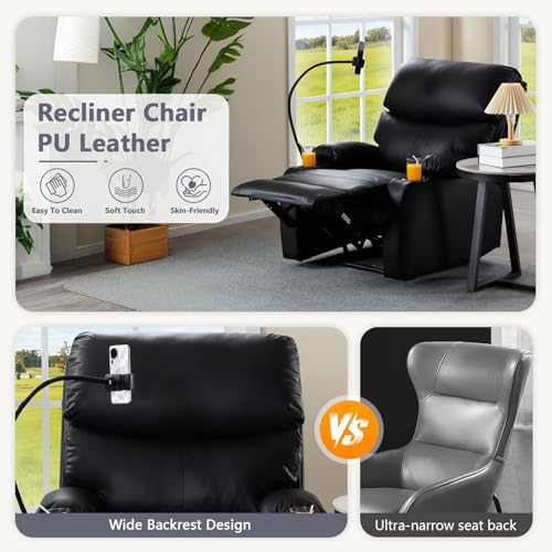 Sillón reclinable piel negro con portavasos miniatura 5